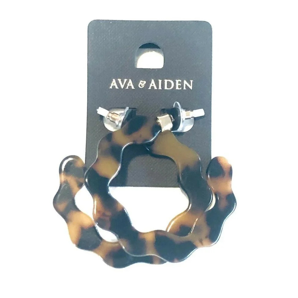 Ava & Aiden Womens Brown Black Beauty Semi Round Stud Hoop Earrings